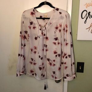White blouse with red/pink flowers plus size